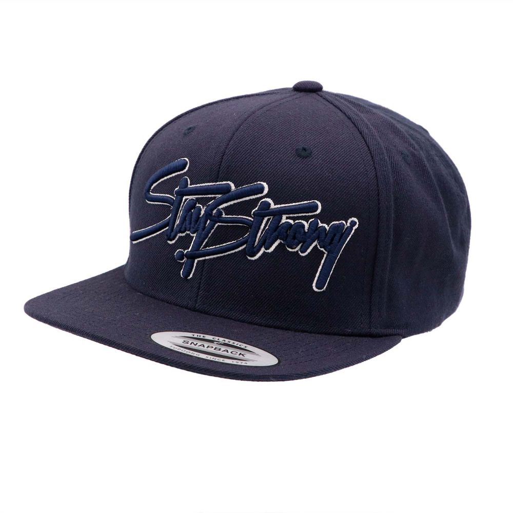 STAY STRONG LOGO STRIPPED SNAPBACK CAP BLUE